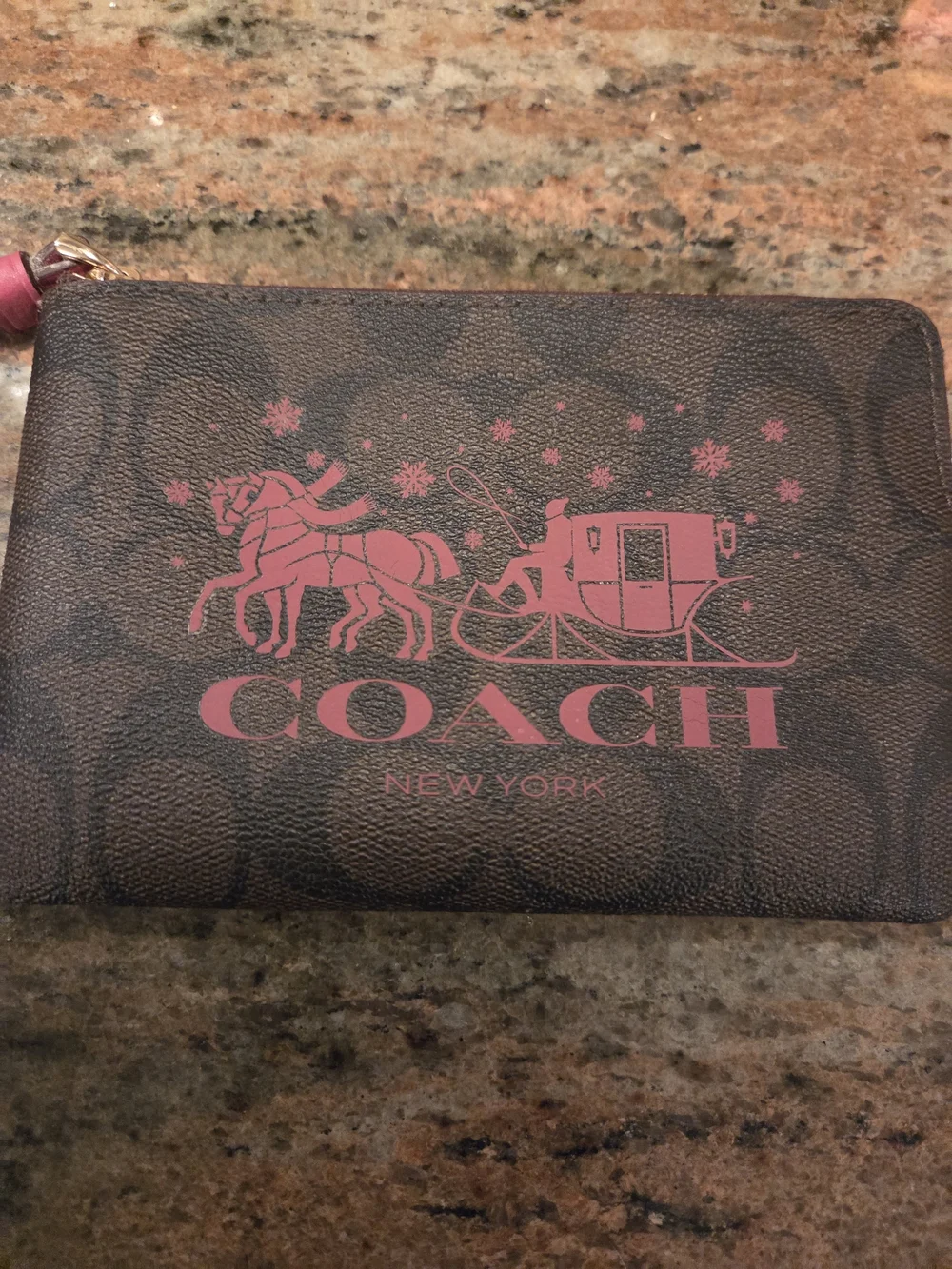 Coach Brown Signature Canvas Crossbody with Brown And Pink-Accent Wristlet
